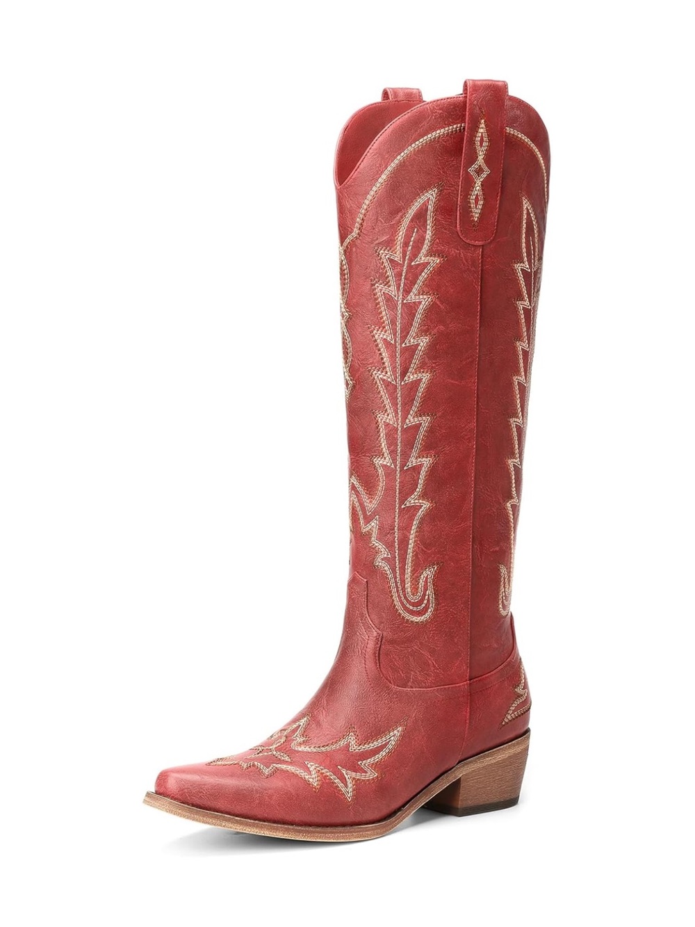 Red Embroidered Western Knee-High Cowboy Boot